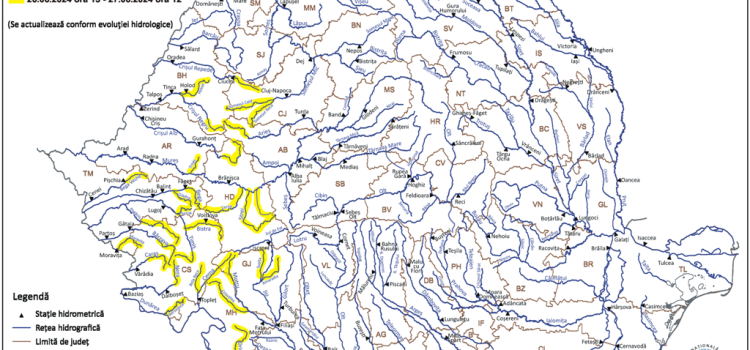 Risc de viituri pe râuri din Crișana, Banat, Transilvania și Oltenia, până joi