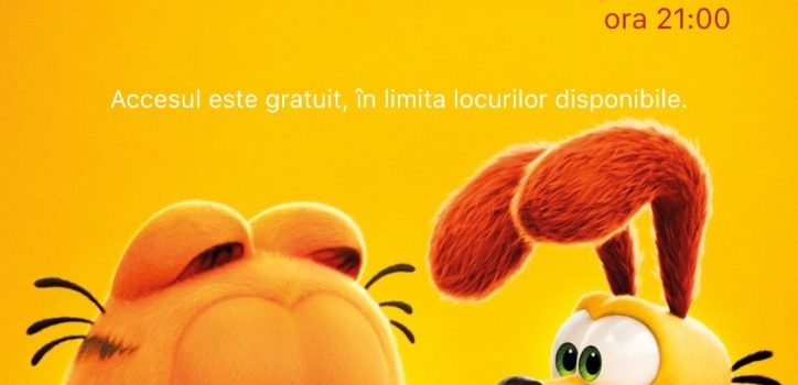 Ultimul film cu celebrul motan Garfield, proiectat în Grădina de vară de la Cinematograful din Grădiște