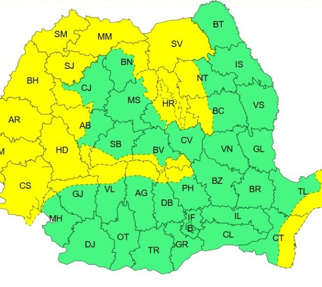 Cod galben de vânt puternic pentru județul Arad